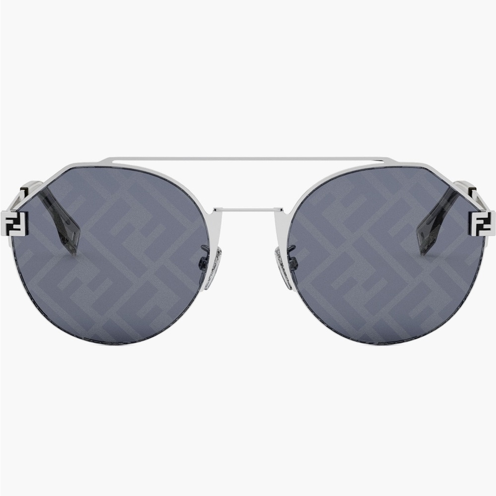 Fendi Sky Ruthenium Shiny Palladium / Blu Mirror 55mm Sunglasses